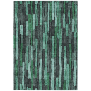 3' X 5' Sage Teal Blue And Emerald Striped Washable Indoor Outdoor Area Rug