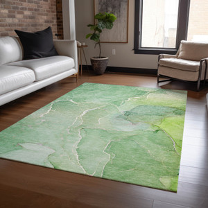 3' X 5' Green Abstract Washable Non Skid Indoor Outdoor Area Rug Transitional Style - Green Color