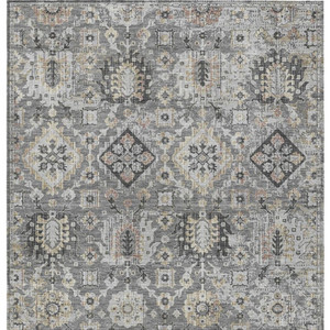 3' X 5' Gray And Copper Floral Medallion Washable Indoor Outdoor Area Rug