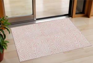 3' X 5' Pink And Gray Abstract Washable Indoor Outdoor Area Rug