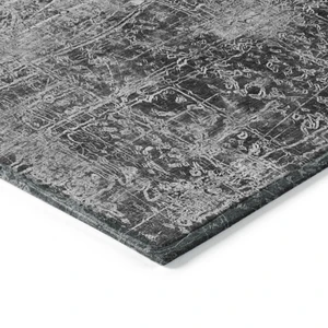 8' Runner Gray Abstract Washable Non Skid Indoor Outdoor Runner Rug Transitional Style - Gray Color