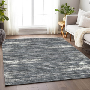 3' X 5' Gray And Ivory Striped Washable Indoor Outdoor Area Rug - 608219017248