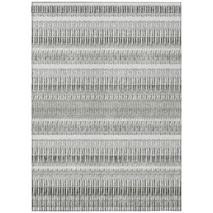 3' X 5' Ivory Gray And Taupe Striped Washable Indoor Outdoor Area Rug