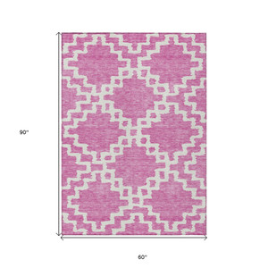 5' X 8' Blush And Ivory Geometric Washable Indoor Outdoor Area Rug - 608219297947