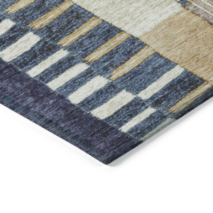 5' X 8' Navy Blue Beige And Ivory Geometric Washable Indoor Outdoor Area Rug