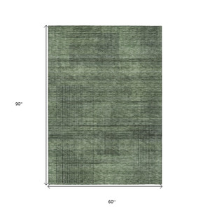 5' X 8' Olive Green And Gray Striped Washable Indoor Outdoor Area Rug - Olive Green, Gray