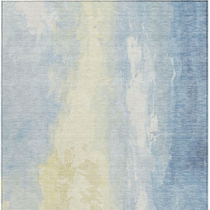 3' X 5' Denim Blue And Beige Abstract Washable Indoor Outdoor Area Rug