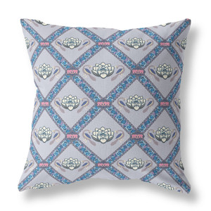 20" X 20" Gray And Pink Blown Seam Geometric Indoor Outdoor Throw Pillow