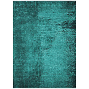 3' X 5' Teal Abstract Washable Non Skid Indoor Outdoor Area Rug Transitional Style - Teal Blue Color