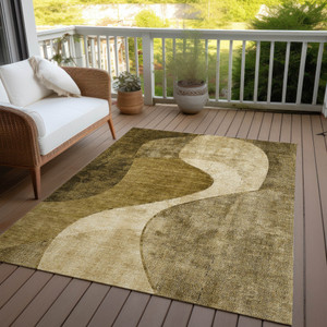 3' X 5' Brown Beige And Ivory Abstract Washable Indoor Outdoor Area Rug
