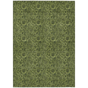 5' X 8' Olive Green And Fern Green Floral Washable Indoor Outdoor Area Rug
