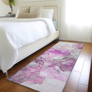 8' Runner Gray and Purple Abstract Washable Non Skid Indoor Outdoor Runner Rug - 608219089573
