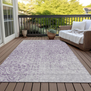 5' X 8' Lavender And Lilac Medallion Washable Indoor Outdoor Area Rug
