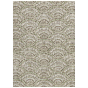 3' X 5' Taupe Fern Green And Ivory Geometric Washable Indoor Outdoor Area Rug