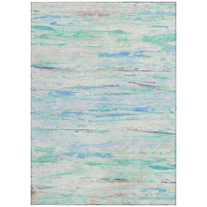 5' X 8' Teal Blue And Ivory Abstract Washable Indoor Outdoor Area Rug - Teal Blue, Ivory
