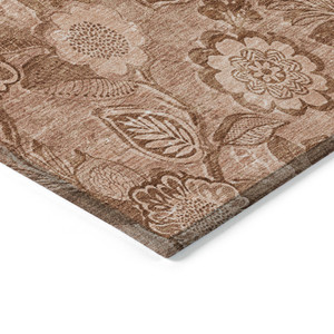 3' X 5' Terra Cotta And Copper Floral Washable Indoor Outdoor Area Rug