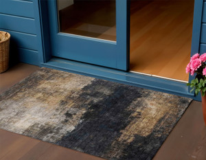 3' X 5' Charcoal Tan And Beige Abstract Washable Indoor Outdoor Area Rug