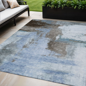 5' X 8' Blue Gray And Dark Brown Abstract Washable Indoor Outdoor Area Rug