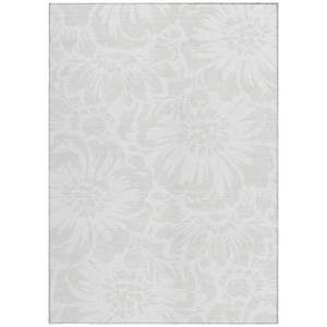 5' X 8' Ivory Floral Washable Non Skid Indoor Outdoor Area Rug