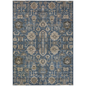 3' X 5' Navy Blue Beige And Taupe Oriental Washable Indoor Outdoor Area Rug