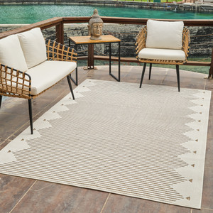 5' X 7' Beige and Brown Geometric Distressed Indoor Outdoor Area Rug - 608219326142