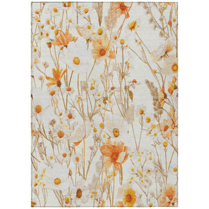 5' X 8' Ivory And Beige Floral Washable Indoor Outdoor Area Rug - 880016781113