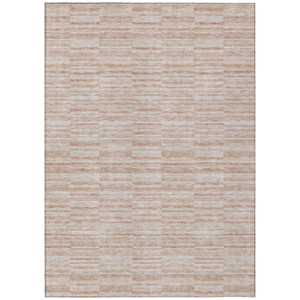 3' X 5' Salmon Copper And Beige Striped Washable Indoor Outdoor Area Rug
