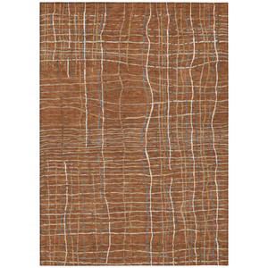3' X 5' Brown Copper And Gray Striped Washable Indoor Outdoor Area Rug