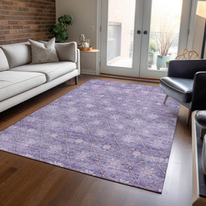 3' X 5' Purple And Ivory Floral Washable Indoor Outdoor Area Rug - Purple, Ivory