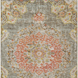 3' X 5' Brown Floral Medallion Washable Indoor Outdoor Area Rug