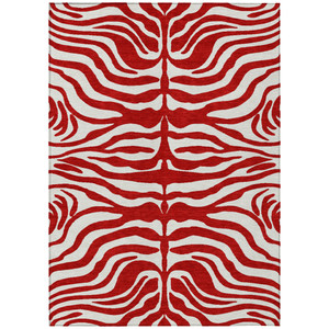 3' X 5' Red And Ivory Animal Print Washable Indoor Outdoor Area Rug