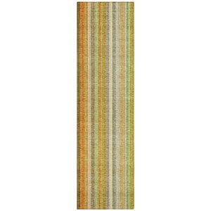 8' Runner Tan Orange and Green Striped Washable Non Skid Indoor Outdoor Runner Rug