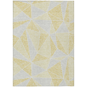5' X 8' Gold Gray And Wheat Geometric Washable Indoor Outdoor Area Rug