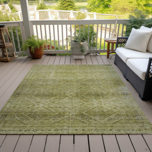 5' X 8' Artichoke Green And Ivory Geometric Washable Indoor Outdoor Area Rug - 880016514490