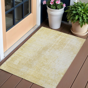 3' X 5' Gold Ivory And Beige Abstract Washable Indoor Outdoor Area Rug - Gold, Ivory, Beige