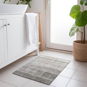 2' X 3' Taupe Ombre Washable Non Skid Indoor Outdoor Area Rug