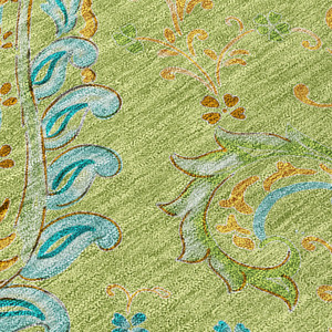 2' X 3' Artichoke Green Paisley Washable Indoor Outdoor Area Rug