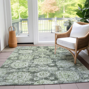 3' X 5' Artichoke Green And Olive Green Floral Washable Indoor Outdoor Area Rug - Artichoke Green, Olive Green