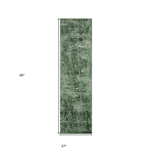 8' Runner Emerald Abstract Washable Non Skid Indoor Outdoor Runner Rug - 606114982326