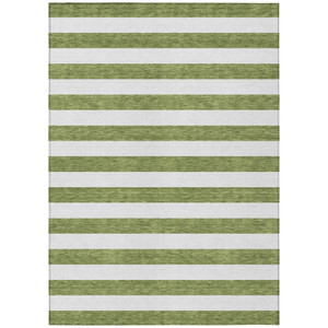 5' X 8' Olive Green Striped Washable Non Skid Indoor Outdoor Area Rug - 608219207229