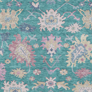 3' X 5' Teal Blue Pink And Ivory Floral Washable Indoor Outdoor Area Rug