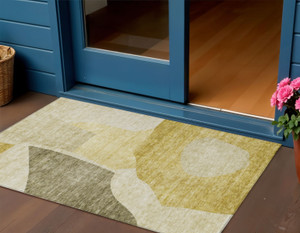 3' X 5' Gold Beige And Wheat Abstract Washable Indoor Outdoor Area Rug - Gold, Beige, Wheat