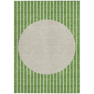3' X 5' Green And Gray Striped Washable Indoor Outdoor Area Rug Transitional Style - Green, Gray Color
