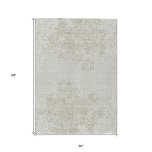 3' X 5' Beige Tan And Ivory Floral Washable Indoor Outdoor Area Rug