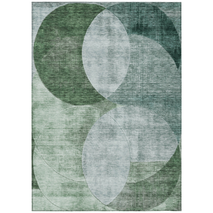 3' X 5' Mint Green And Fern Green Geometric Washable Indoor Outdoor Area Rug