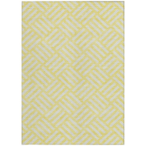 3' X 5' Yellow And Ivory Geometric Washable Indoor Outdoor Area Rug