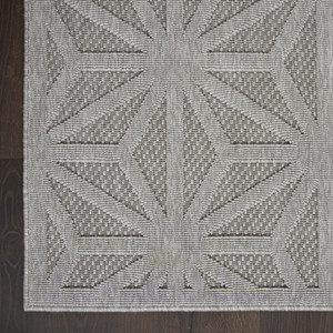 10' Light Gray And Gray Geometric Indoor Outdoor Runner Rug