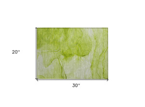 2' X 3' Green Abstract Washable Non Skid Indoor Outdoor Area Rug Transitional Style - Green Color