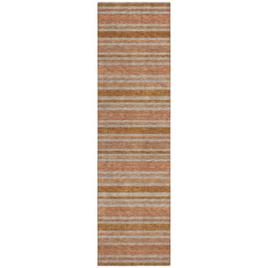 8' Beige And Orange Striped Washable Indoor Outdoor Runner Rug