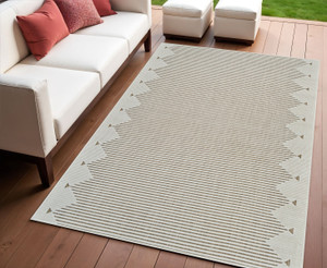 4' X 6' Beige And Brown Geometric Distressed Indoor Outdoor Area Rug - Beige, Brown